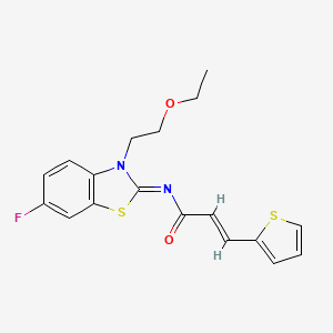 molecular formula C18H17FN2O2S2 B2947539 (2E,NZ)-N-(3-(2-ethoxyethyl)-6-fluorobenzo[d]thiazol-2(3H)-ylidene)-3-(thiophen-2-yl)acrylamide CAS No. 897616-34-1