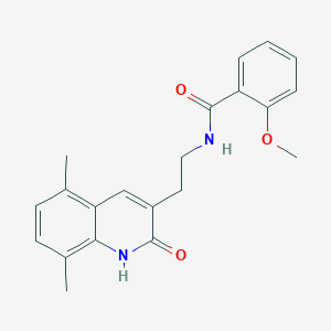 molecular formula C21H22N2O3 B2947540 N-(2-(5,8-dimethyl-2-oxo-1,2-dihydroquinolin-3-yl)ethyl)-2-methoxybenzamide CAS No. 851406-77-4