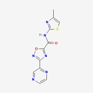 molecular formula C11H8N6O2S B2947567 N-(4-methylthiazol-2-yl)-3-(pyrazin-2-yl)-1,2,4-oxadiazole-5-carboxamide CAS No. 1219904-19-4