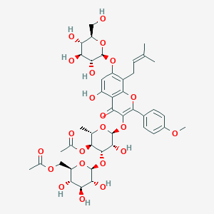 [(2R,3S,4S,5R,6S)-6-[(2S,3R,4S,5S,6S)-5-Acetyloxy-3-hydroxy-2-[5-hydroxy-2-(4-methoxyphenyl)-8-(3-methylbut-2-enyl)-4-oxo-7-[(2S,3R,4S,5S,6R)-3,4,5-trihydroxy-6-(hydroxymethyl)oxan-2-yl]oxychromen-3-yl]oxy-6-methyloxan-4-yl]oxy-3,4,5-trihydroxyoxan-2-yl]methyl acetate