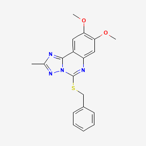molecular formula C19H18N4O2S B2947605 5-(Benzylsulfanyl)-8,9-dimethoxy-2-methyl[1,2,4]triazolo[1,5-c]quinazoline CAS No. 860611-23-0