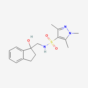 molecular formula C16H21N3O3S B2947621 N-((1-hydroxy-2,3-dihydro-1H-inden-1-yl)methyl)-1,3,5-trimethyl-1H-pyrazole-4-sulfonamide CAS No. 1448045-34-8