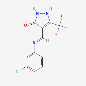 molecular formula C11H7ClF3N3O B2947626 4-[(3-氯苯胺)亚甲基]-5-(三氟甲基)-2,4-二氢-3H-吡唑-3-酮 CAS No. 339020-98-3