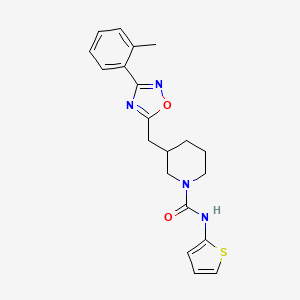 molecular formula C20H22N4O2S B2947636 N-(thiophen-2-yl)-3-((3-(o-tolyl)-1,2,4-oxadiazol-5-yl)methyl)piperidine-1-carboxamide CAS No. 1706104-61-1