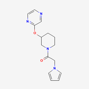 molecular formula C15H18N4O2 B2947656 1-(3-(pyrazin-2-yloxy)piperidin-1-yl)-2-(1H-pyrrol-1-yl)ethanone CAS No. 2034433-48-0