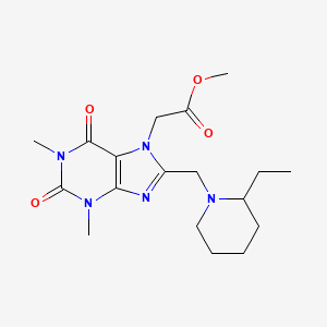molecular formula C18H27N5O4 B2947658 methyl {8-[(2-ethylpiperidin-1-yl)methyl]-1,3-dimethyl-2,6-dioxo-1,2,3,6-tetrahydro-7H-purin-7-yl}acetate CAS No. 851940-41-5