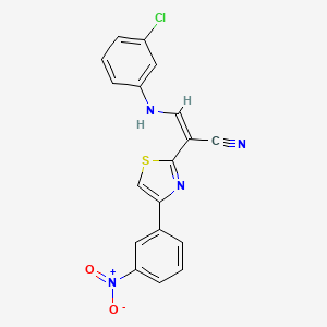 molecular formula C18H11ClN4O2S B2947689 (Z)-3-((3-chlorophenyl)amino)-2-(4-(3-nitrophenyl)thiazol-2-yl)acrylonitrile CAS No. 476676-33-2