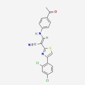 molecular formula C20H13Cl2N3OS B2947706 (E)-3-((4-acetylphenyl)amino)-2-(4-(2,4-dichlorophenyl)thiazol-2-yl)acrylonitrile CAS No. 683258-80-2