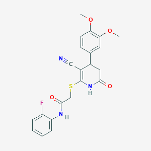 2-{[3-cyano-4-(3,4-dimethoxyphenyl)-6-hydroxy-4,5-dihydropyridin-2-yl]sulfanyl}-N-(2-fluorophenyl)acetamide