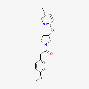 molecular formula C19H22N2O3 B2947728 2-(4-Methoxyphenyl)-1-(3-((5-methylpyridin-2-yl)oxy)pyrrolidin-1-yl)ethanone CAS No. 1903280-19-2