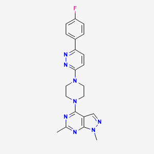 molecular formula C21H21FN8 B2947744 4-[4-[6-(4-Fluorophenyl)pyridazin-3-yl]piperazin-1-yl]-1,6-dimethylpyrazolo[3,4-d]pyrimidine CAS No. 2380179-89-3