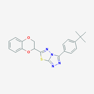 molecular formula C21H20N4O2S B294775 3-(4-Tert-butylphenyl)-6-(2,3-dihydro-1,4-benzodioxin-2-yl)[1,2,4]triazolo[3,4-b][1,3,4]thiadiazole 