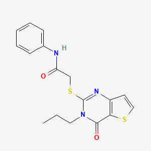 molecular formula C17H17N3O2S2 B2947768 2-({4-oxo-3-propyl-3H,4H-thieno[3,2-d]pyrimidin-2-yl}sulfanyl)-N-phenylacetamide CAS No. 1252861-16-7