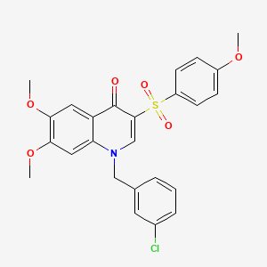 molecular formula C25H22ClNO6S B2947771 1-[(3-Chlorophenyl)methyl]-6,7-dimethoxy-3-(4-methoxyphenyl)sulfonylquinolin-4-one CAS No. 872199-10-5