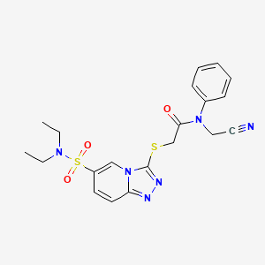 molecular formula C20H22N6O3S2 B2947773 N-(cyanomethyl)-2-[[6-(diethylsulfamoyl)-[1,2,4]triazolo[4,3-a]pyridin-3-yl]sulfanyl]-N-phenylacetamide CAS No. 1043161-35-8