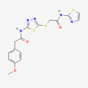 molecular formula C16H15N5O3S3 B2947801 2-(4-甲氧基苯基)-N-(5-((2-氧代-2-(噻唑-2-基氨基)乙基)硫)-1,3,4-噻二唑-2-基)乙酰胺 CAS No. 389072-79-1