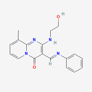 molecular formula C18H18N4O2 B2947824 (E)-2-((2-hydroxyethyl)amino)-9-methyl-3-((phenylimino)methyl)-4H-pyrido[1,2-a]pyrimidin-4-one CAS No. 304864-98-0