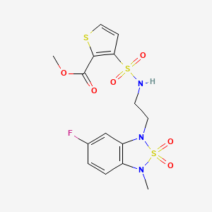 molecular formula C15H16FN3O6S3 B2947825 3-(N-(2-(6-氟-3-甲基-2,2-二氧化苯并[c][1,2,5]噻二唑-1(3H)-基)乙基)磺酰胺基)噻吩-2-甲酸甲酯 CAS No. 2034455-02-0