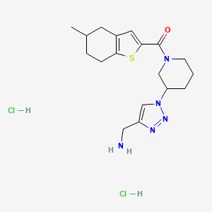 molecular formula C18H27Cl2N5OS B2947836 [3-[4-(Aminomethyl)triazol-1-yl]piperidin-1-yl]-(5-methyl-4,5,6,7-tetrahydro-1-benzothiophen-2-yl)methanone;dihydrochloride CAS No. 2445792-83-4