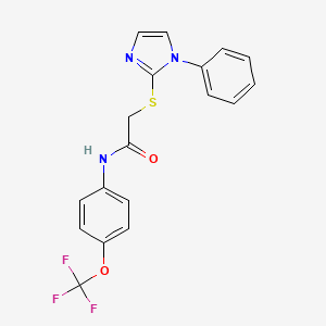 molecular formula C18H14F3N3O2S B2947839 2-((1-phenyl-1H-imidazol-2-yl)thio)-N-(4-(trifluoromethoxy)phenyl)acetamide CAS No. 688335-38-8