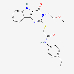 molecular formula C23H24N4O3S B2947840 N-(4-ethylphenyl)-2-((3-(2-methoxyethyl)-4-oxo-4,5-dihydro-3H-pyrimido[5,4-b]indol-2-yl)thio)acetamide CAS No. 888437-23-8