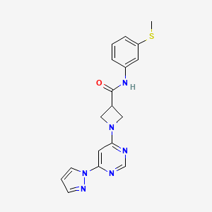 molecular formula C18H18N6OS B2947843 1-(6-(1H-pyrazol-1-yl)pyrimidin-4-yl)-N-(3-(methylthio)phenyl)azetidine-3-carboxamide CAS No. 2034361-00-5