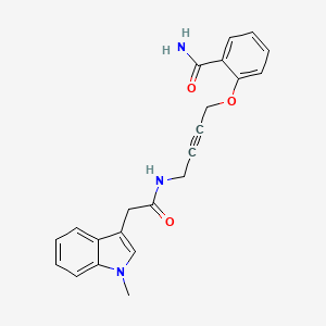 molecular formula C22H21N3O3 B2947846 2-((4-(2-(1-methyl-1H-indol-3-yl)acetamido)but-2-yn-1-yl)oxy)benzamide CAS No. 1448135-77-0