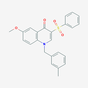 molecular formula C24H21NO4S B2947851 3-(Benzenesulfonyl)-6-methoxy-1-[(3-methylphenyl)methyl]quinolin-4-one CAS No. 866725-79-3