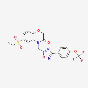 molecular formula C20H16F3N3O6S B2947888 6-(ethylsulfonyl)-4-((3-(4-(trifluoromethoxy)phenyl)-1,2,4-oxadiazol-5-yl)methyl)-2H-benzo[b][1,4]oxazin-3(4H)-one CAS No. 1105251-15-7