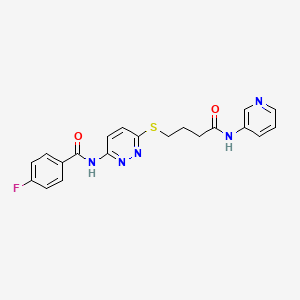 molecular formula C20H18FN5O2S B2947896 4-fluoro-N-(6-((4-oxo-4-(pyridin-3-ylamino)butyl)thio)pyridazin-3-yl)benzamide CAS No. 1105218-84-5