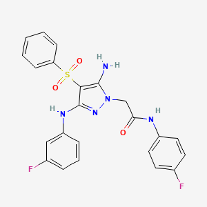 molecular formula C23H19F2N5O3S B2947902 2-(5-amino-3-((3-fluorophenyl)amino)-4-(phenylsulfonyl)-1H-pyrazol-1-yl)-N-(4-fluorophenyl)acetamide CAS No. 1019099-18-3