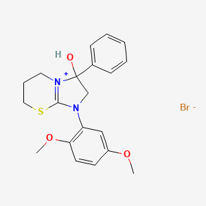 molecular formula C20H23BrN2O3S B2947954 1-(2,5-dimethoxyphenyl)-3-hydroxy-3-phenyl-3,5,6,7-tetrahydro-2H-imidazo[2,1-b][1,3]thiazin-1-ium bromide CAS No. 1106750-93-9