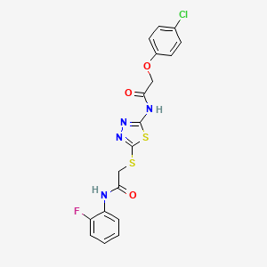 2-(4-chlorophenoxy)-N-[5-[2-(2-fluoroanilino)-2-oxoethyl]sulfanyl-1,3,4-thiadiazol-2-yl]acetamide