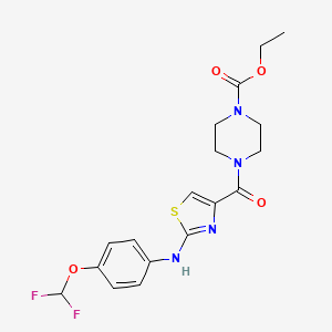 molecular formula C18H20F2N4O4S B2948005 Ethyl 4-(2-((4-(difluoromethoxy)phenyl)amino)thiazole-4-carbonyl)piperazine-1-carboxylate CAS No. 1105230-32-7