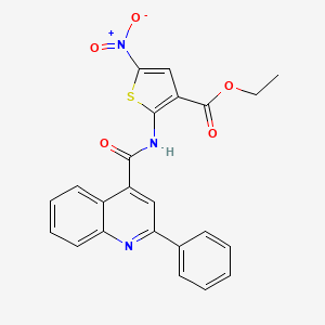 molecular formula C23H17N3O5S B2948022 Ethyl 5-nitro-2-(2-phenylquinoline-4-carboxamido)thiophene-3-carboxylate CAS No. 477491-27-3