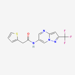 molecular formula C13H9F3N4OS B2948029 2-(thiophen-2-yl)-N-(2-(trifluoromethyl)pyrazolo[1,5-a]pyrimidin-6-yl)acetamide CAS No. 2034480-08-3