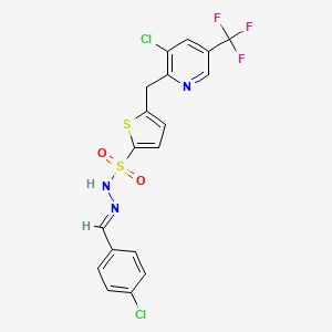 molecular formula C18H12Cl2F3N3O2S2 B2948039 N'-[(4-chlorophenyl)methylene]-5-{[3-chloro-5-(trifluoromethyl)-2-pyridinyl]methyl}-2-thiophenesulfonohydrazide CAS No. 306976-80-7