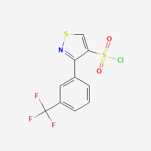 molecular formula C10H5ClF3NO2S2 B2948055 3-[3-(Trifluoromethyl)phenyl]-1,2-thiazole-4-sulfonyl chloride CAS No. 1909337-34-3