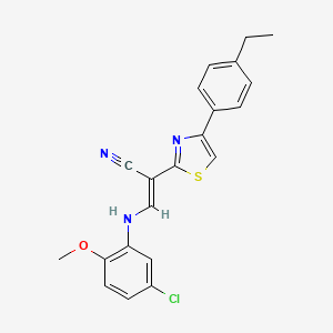 molecular formula C21H18ClN3OS B2948070 (E)-3-((5-氯-2-甲氧基苯基)氨基)-2-(4-(4-乙基苯基)噻唑-2-基)丙烯腈 CAS No. 477187-59-0