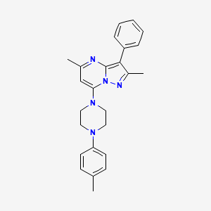 molecular formula C25H27N5 B2948072 2,5-Dimethyl-3-phenyl-7-(4-(p-tolyl)piperazin-1-yl)pyrazolo[1,5-a]pyrimidine CAS No. 877621-88-0