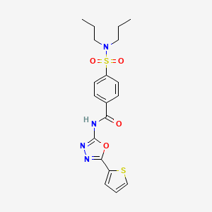 molecular formula C19H22N4O4S2 B2948093 4-(dipropylsulfamoyl)-N-(5-thiophen-2-yl-1,3,4-oxadiazol-2-yl)benzamide CAS No. 533871-89-5
