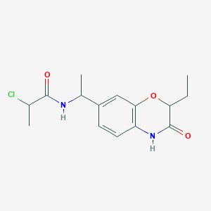 molecular formula C15H19ClN2O3 B2948117 2-Chloro-N-[1-(2-ethyl-3-oxo-4H-1,4-benzoxazin-7-yl)ethyl]propanamide CAS No. 2411249-61-9