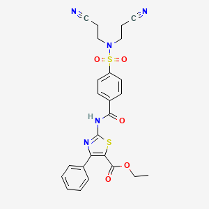 molecular formula C25H23N5O5S2 B2948131 2-(4-(N,N-双(2-氰乙基)磺酰胺基)苯甲酰胺基)-4-苯基噻唑-5-羧酸乙酯 CAS No. 307510-84-5