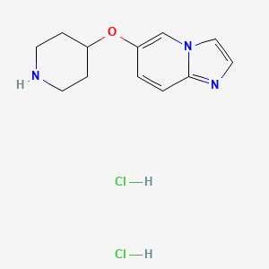 molecular formula C12H17Cl2N3O B2948132 6-Piperidin-4-yloxyimidazo[1,2-a]pyridine;dihydrochloride CAS No. 2378503-88-7