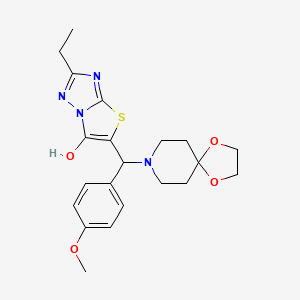 molecular formula C21H26N4O4S B2948133 2-乙基-5-((4-甲氧基苯基)(1,4-二氧杂-8-氮杂螺[4.5]癸-8-基)甲基)噻唑并[3,2-b][1,2,4]三唑-6-醇 CAS No. 898346-01-5