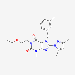 molecular formula C23H28N6O3 B2948141 8-(3,5-Dimethylpyrazolyl)-1-(2-ethoxyethyl)-3-methyl-7-[(3-methylphenyl)methyl]-1,3,7-trihydropurine-2,6-dione CAS No. 1013971-11-3