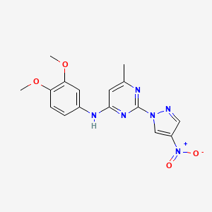 molecular formula C16H16N6O4 B2948150 N-(3,4-dimethoxyphenyl)-6-methyl-2-(4-nitro-1H-pyrazol-1-yl)pyrimidin-4-amine CAS No. 1002043-04-0