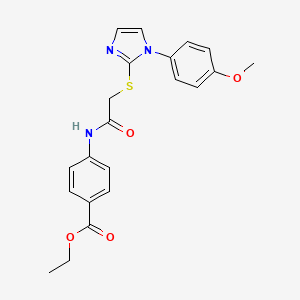 molecular formula C21H21N3O4S B2948153 ethyl 4-(2-((1-(4-methoxyphenyl)-1H-imidazol-2-yl)thio)acetamido)benzoate CAS No. 688335-84-4