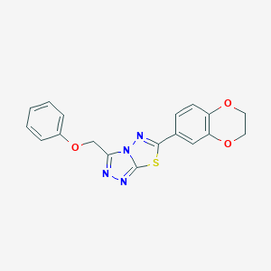 molecular formula C18H14N4O3S B294816 [6-(2,3-Dihydro-1,4-benzodioxin-6-yl)[1,2,4]triazolo[3,4-b][1,3,4]thiadiazol-3-yl]methyl phenyl ether 