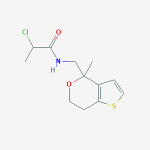 molecular formula C12H16ClNO2S B2948162 2-Chloro-N-[(4-methyl-6,7-dihydrothieno[3,2-c]pyran-4-yl)methyl]propanamide CAS No. 2411269-30-0